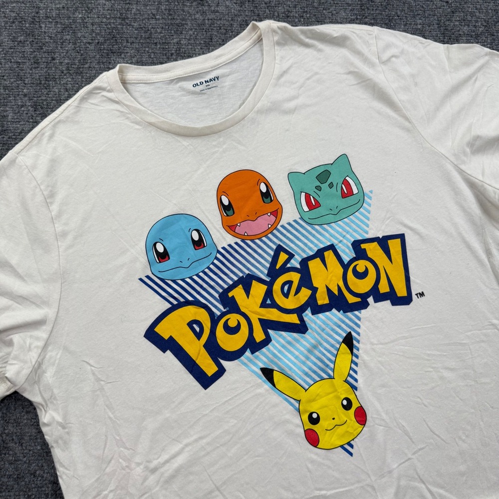 Old Navy Pokemon‎ T-Shirt XXL White Pikachu Squirtle Bulbasaur Charmander Mens